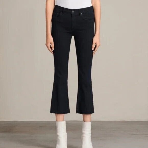 Allsaints Heidi Cropped Flare Jeans Raw Hem - Picture 1 of 11